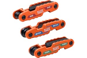 Klein Tools 70543 3-Piece Compact Folding Hex Key Set, Metric, SAE, Torx Sizes, 25 Keys, Industrial Strength Heat Treated All