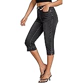 luvamia Capri Jeans for Women Trendy High Waisted Slim Split Hem Stretch Denim Jean Capris Cropped Pants Casual Summer