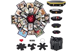 KONGCHAN Explosion Box 6 Faces Creative Gift Box, 18.5 * 18.5INCH Love Memory DIY Handmade Photo Album Scrapbook, Surprise Birthday Gift, Wedding or Valentine's Day (Six-sided Explosion Box)