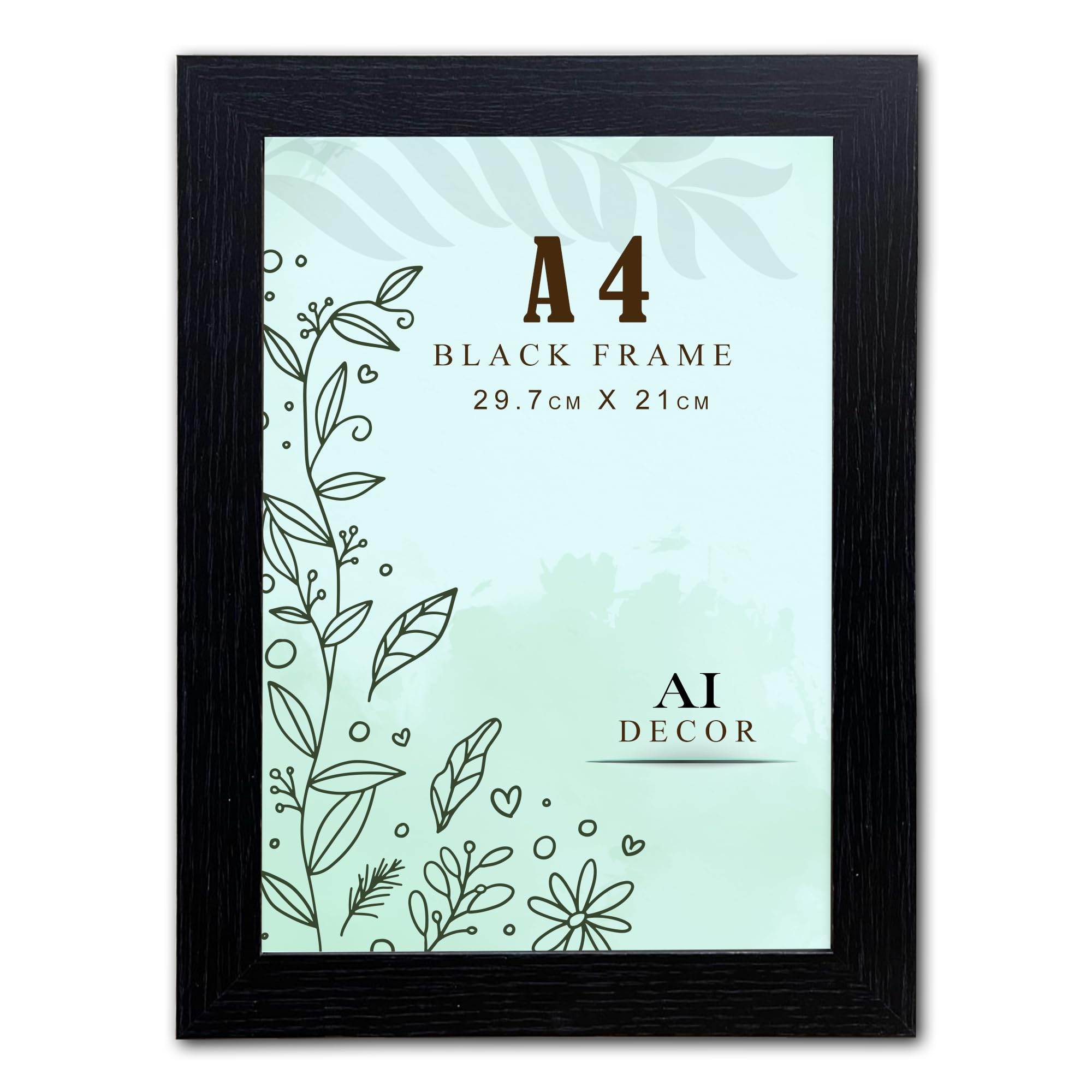 AI Decor A4 Black Picture Frames (8.3 x 11.7 Inch) Poster Frame - Clear Acrylic Display Poster MDF Wooden Portrait/Panoramic - Flat Wall Mount Hang Hooks & Free Tabletop Stand (21 x 29.7 cm)