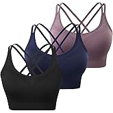 WOYYHO Cross Back Sports Bra for Women Padded Strappy Yoga Bra Medium Support Workout Bra for Athletic Gym Fitness 3 Pack