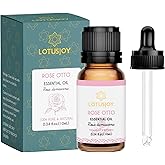 LOTUSJOY 100% Pure Rose Otto Essential Oil 0.34 fl oz, Natural Rose Otto Oil in Amber Glass Bottle with Dropper for Diffuser Massage Skin Care
