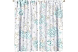 ZHANGWUQIANG123 Ocean Seashell Blackout Windows Curtains, Ocean Sea Turtle Coral Shell Starfish Rod Pocket Curtains for Boy Home Decor, for Living Room Bedroom 21(W)*45(L) 2 Panels