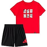 adidas baby-boys Two-Piece Short Sleeve Graphic Cotton World Cup Tee & 3-Stripe Short Set