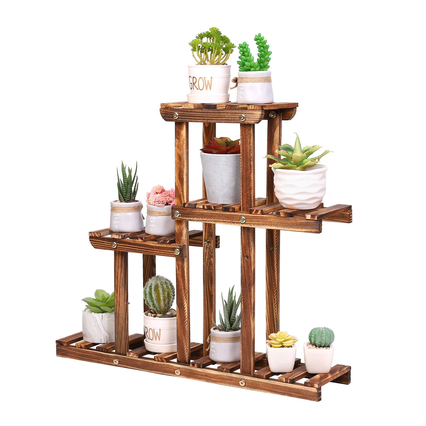 unho Wooden 3 Tier Plant Stand Indoor Outdoor, Small Flower Shelf Ladder Display Rack for Multiple Plants, Solid Wood Plant Holder for Living Room Balcony Garden 58×50cm