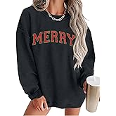 MAXIMGR Merry Christmas Sweatshirts Women Oversized Corduroy Merry Sweatshirt Jolly Sweater Xmas Holiday Pullover Tops