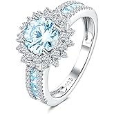 AGRULE Vintage Style Engagement Ring White Gold Plated Sterling Silver White Sapphire Inlaid Big Cocktail Rings Emerald/Ruby/Aquamarine/Sapphire Ring Gift for Bride Wife Lover, Send Gift Box