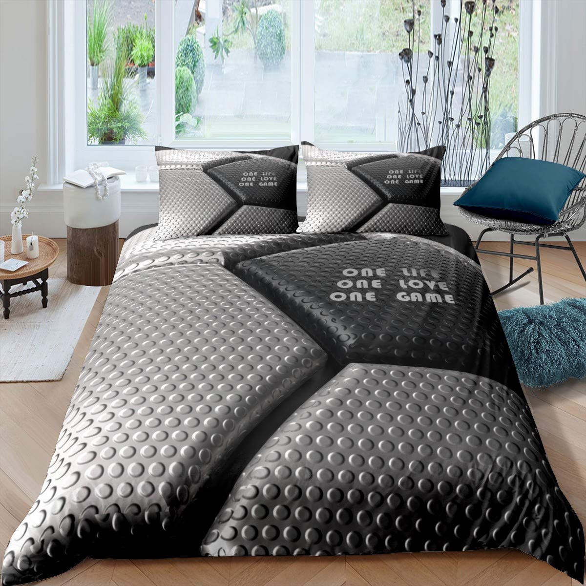 3D Football Print Bedding Set Soccer Ball Decor Duvet Cover For Kids Boys Girls Competitive Sports Games Comforter Cover Modern Ball Print Bedspread With 2 Pillowcase 3Pcs Bedding Double Size