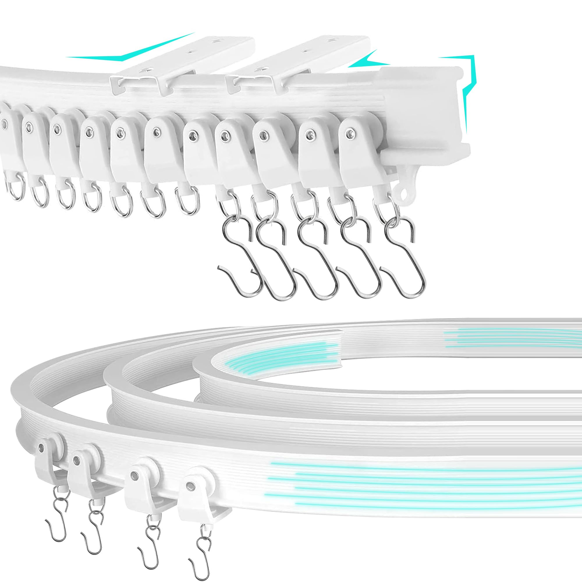 5 Meter Flexible Curtain rail track [CEILING MOUNT] - White Heavy duty ceiling curtain track for Bay window, Rooms Divider, Shower curtain rail track - Swish curtain track - Bay window curtain rail