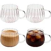 LUATSDAR 12 oz Glass Coffee Mugs Set of 4, Drinking Glasses with Transparent Handle, Clear Glass Cups for Hot or Cold Drinks like Cappuccino, Latte, Cocoa, Milk, Tea