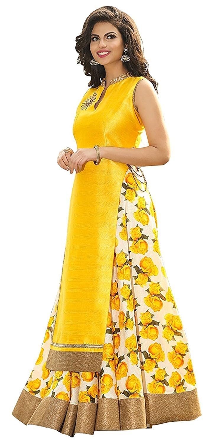 angel silk cotton lehenga choli (ls-5 yellow-ls-5 yellow_yellow_free size)