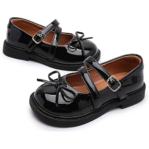 DADAWEN Girls Dress Shoes Mary Jane Ballet Flats Bow Buckle Straps Flower Girl Wedding Party School Shoes for Toddler/Little/
