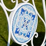Home Source Fenton Mosaic Patio Table and 2 Folding Chairs Set White view 4