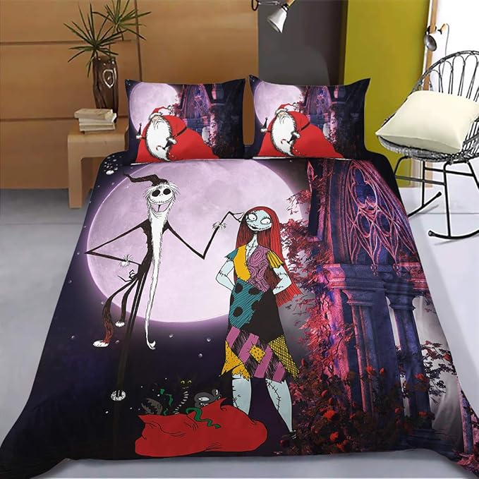 Nightmare Before Christmas Bedding Set Single Size Halloween Town Sally Printed Duvet Cover Set
