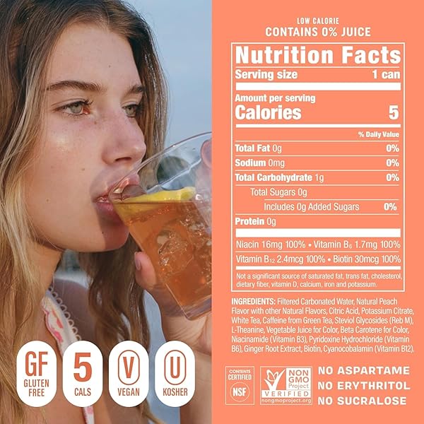 GORGIE SUGAR FREE NATURAL ENERGY DRINKS, PEACH TEA 12 FZ – HEALTHY ENERGY DRINKS – NATURAL COFFEE REPLACEMENT WITH GREEN TEA CAFFEINE AND BIOTIN – 150MG CAFFEINE, VEGAN, & LOW CALORIE
