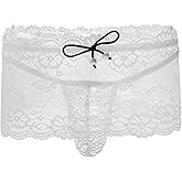 Pructi Femboy Men's Sissy Lace Mesh Sheer Mini Skirt Lingerie + G-string Panties 2Pcs Crossdressing Underwear