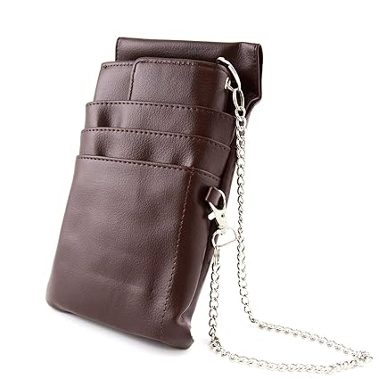 nean Kellner-Taxi-Geld-Börse-Portemonnaie mit Holster-Steck-Tasche und Kette (Dunkelbraun)