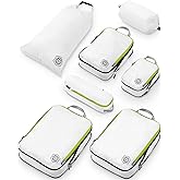 Large Compression Packing Cubes for Travel-Packing Cube Luggage Organizers 7 Piece Set for Checked Luggage-Ultralight, Expandable/Compression Bags by TRIPPED Travel Gear (White/Green)