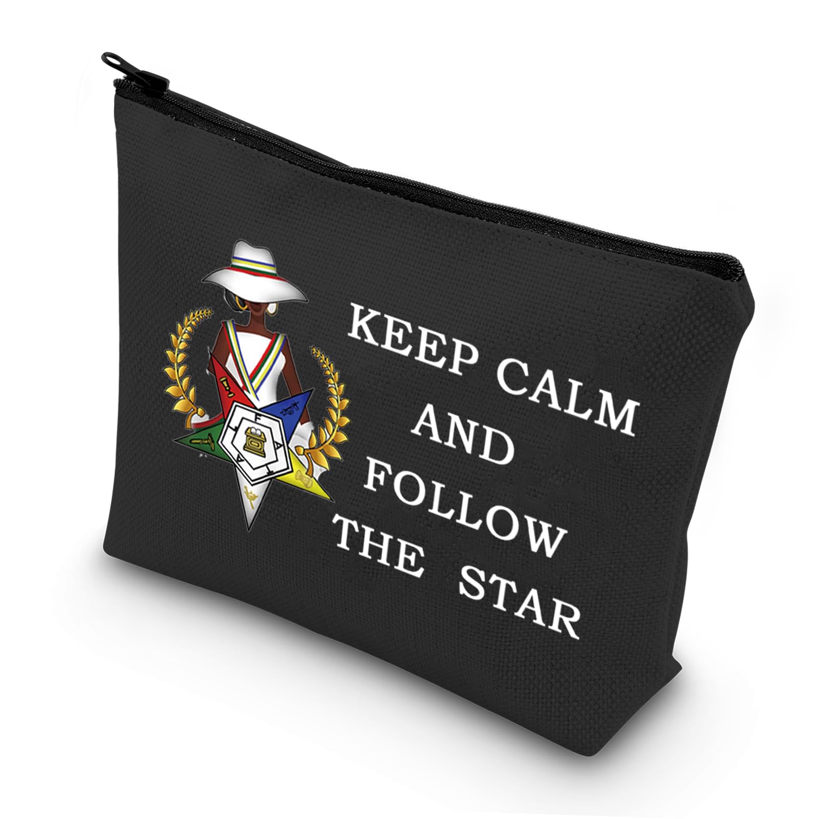 LEVLO Order of The Eastern Star Sorority Cosmetic Make Up Bag OES Sorority Gift Keep Calm And Follow The Star Makeup Zipper Pouch Bag For Women Girls, Follow The Star Black, 0