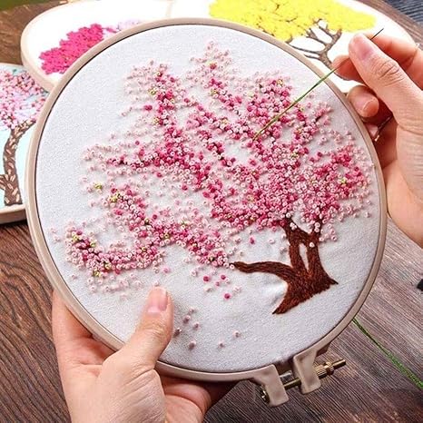 Amazon Co Jp Yitang ビギナークロスステッチキットリボン刺繍フープのホームインテリア絵画のためのdiy簡単に花の刺繍 キットを竹フープdiy刺繍植物桜手仕事の針仕事 Color 1 Size No Hoop Kit ホーム キッチン