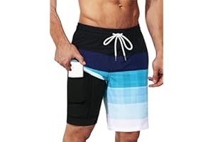 SURF CUZ 9" Mens Swim Trunks with Compression Liner Bathing Suits 2 in 1 Stretch Zipper Pockets Quick Dry