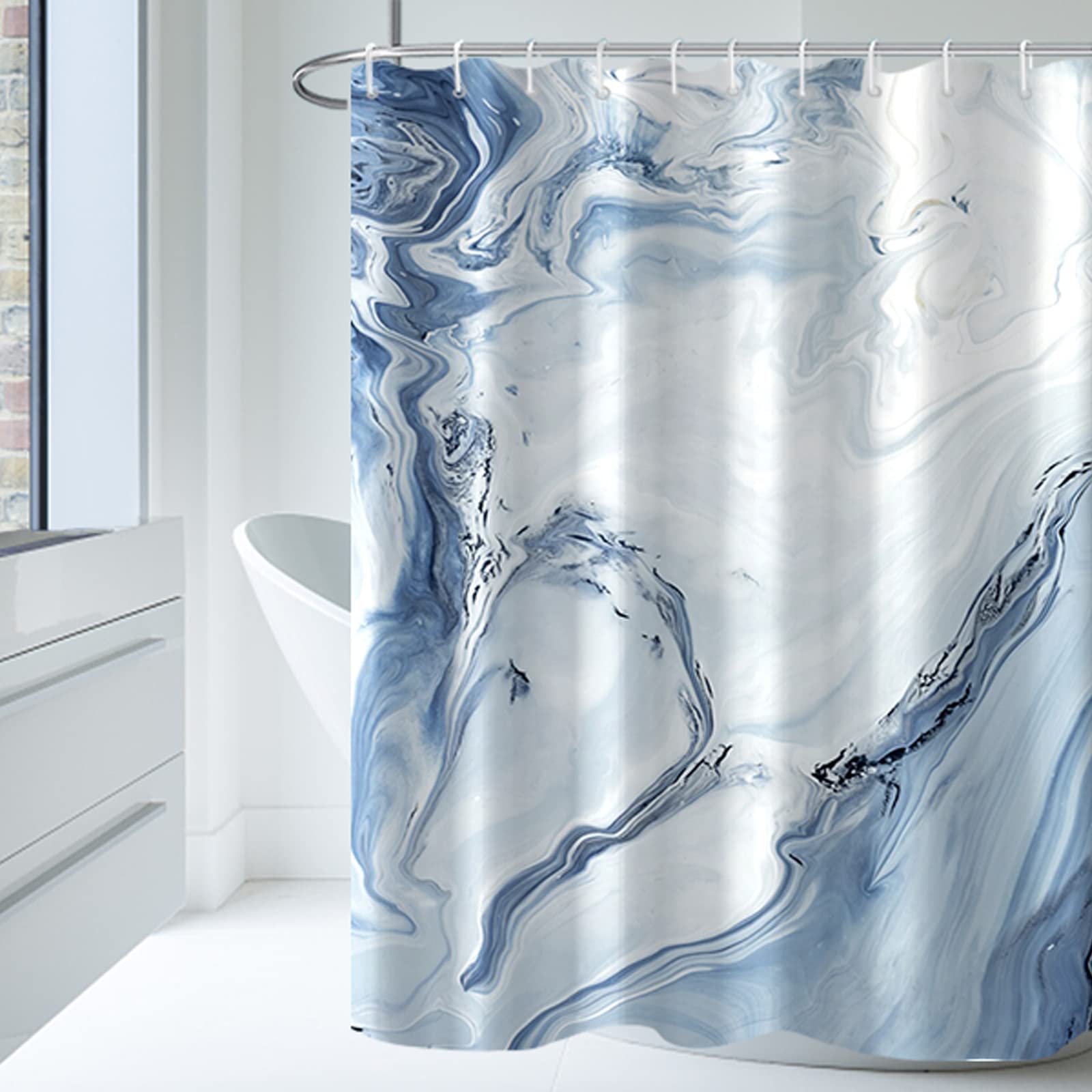 MIRRORANG Shower Curtain with 12 Hooks,Fabric Light Blue Marble Shower Curtain for Bathroom,72 x 72 Inch,100% Polyester — image 1
