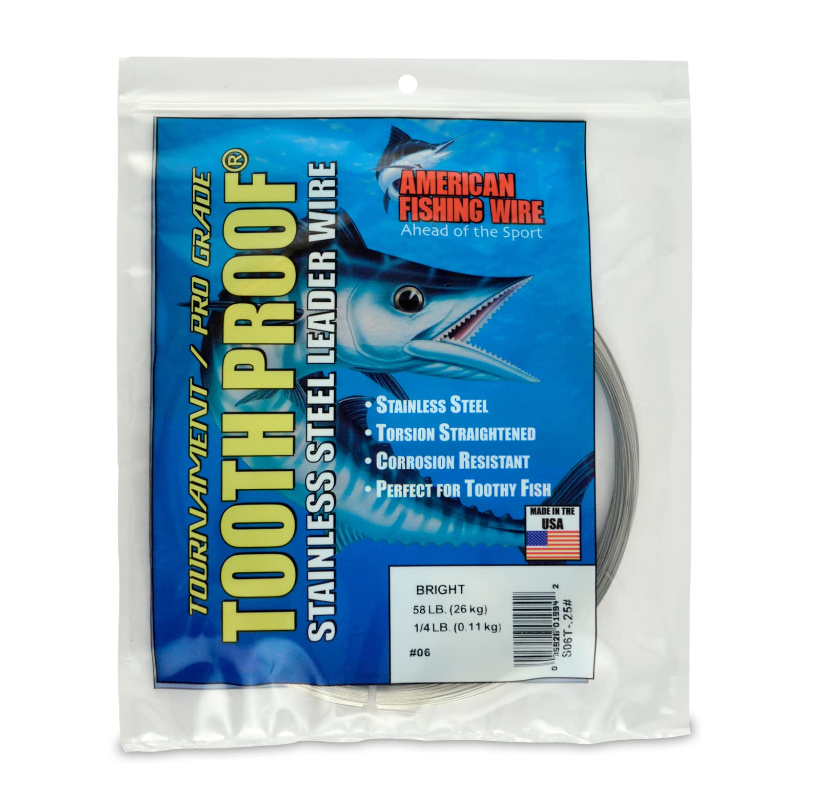 AFW - Tooth Proof - #6 (58 lb/26 kg Test) - Bright Color - 0.25 lb (114 g) Stainless Steel Single Strand Leader Wire