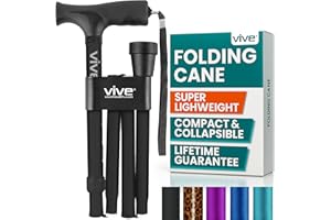 Vive Folding Cane - Foldable Walking Cane for Men, Women - Fold-up, Collapsible, Lightweight, Adjustable, Portable Hand Walking Stick - Balancing Mobility Aid - Sleek, Comfortable