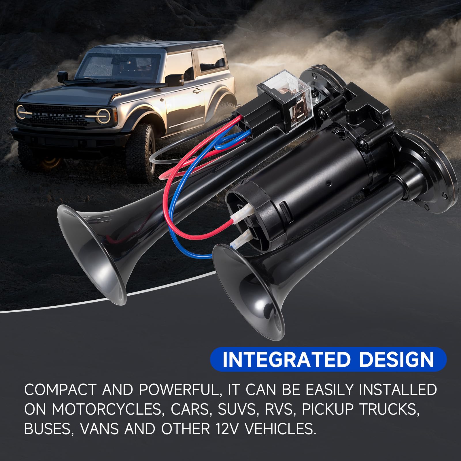 12V 150DB Air Horn for Truck for Train, Car Horns Loud with Compressor for Truck Boat Train Speaker Cars Van Ship (Black)