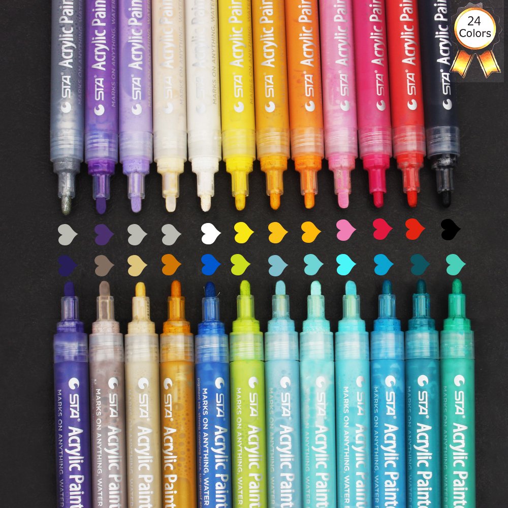 Acrylic Paint Markers Pens Set, Taotree 24 Color Medium Point Tip Art