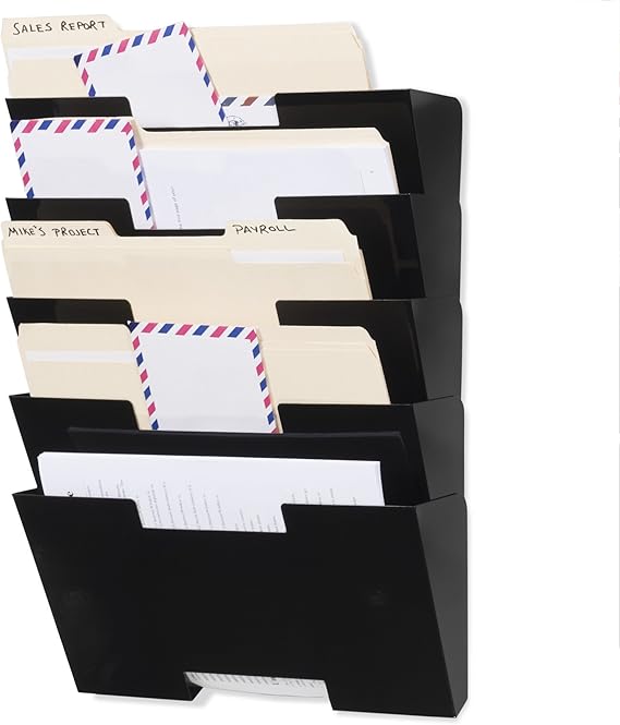 Black Wall Mount Steel File Holder Organizer Rack 5 Sectional Modular