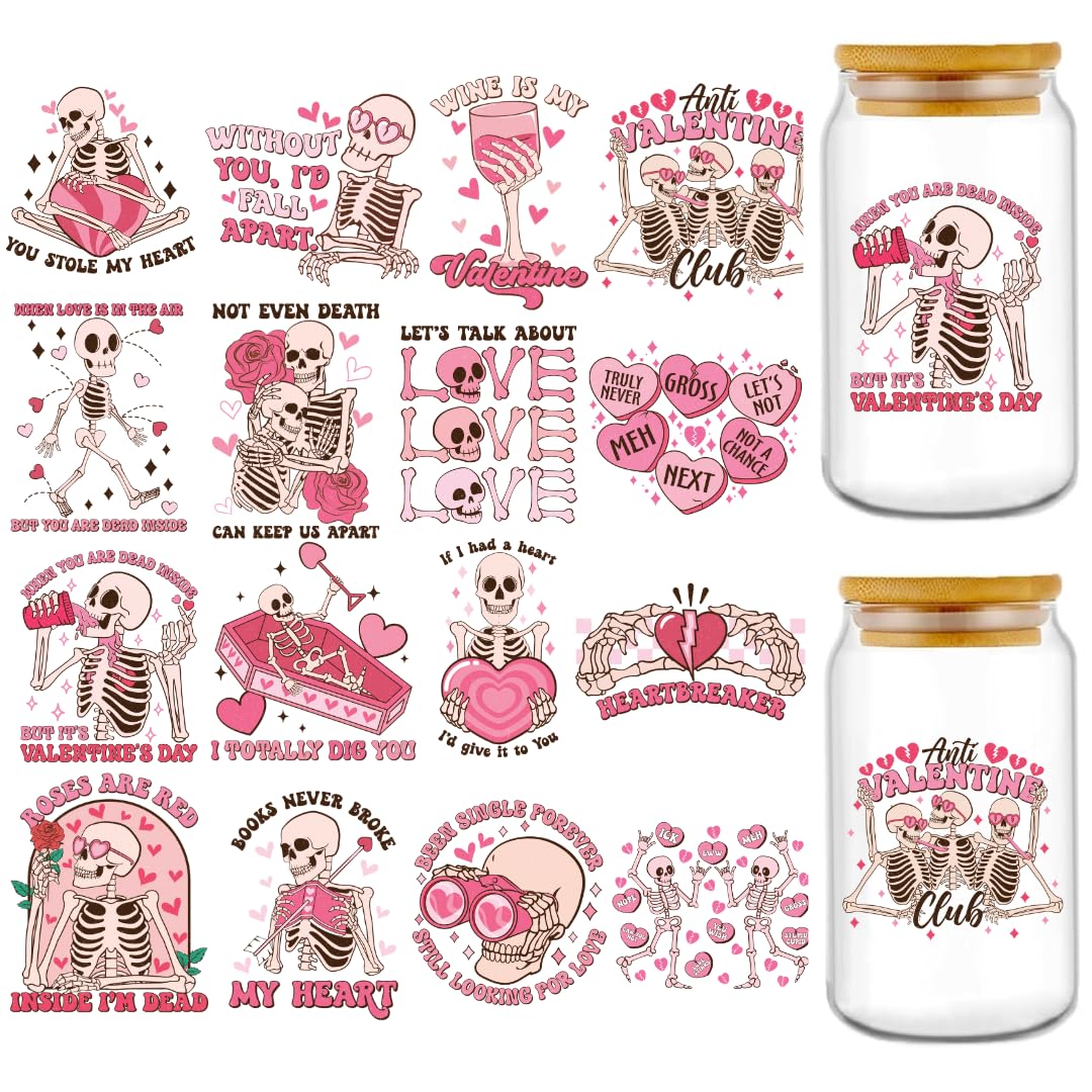 View 1 of 16 Sheets Valentines UV DTF Cup Wraps for 16 oz - Anti Valentine UV DTF Cup Wraps, Valentines Day UV DTF Wraps Decals for Glass Tumbler Water Bottle Coffee Mug - Waterproof DIY Crafts for Couples