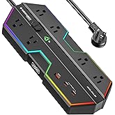 4000J Surge Protector Power Strip with USB Ports, 6 Outlet Power Strip with RGB Lights and PD 20W Fast Charging, Wide-Spaced Outlet Perfect for e-Sports, Game PC, Home and Offices