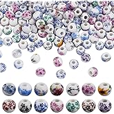 CRAFTYMELODY 120Pcs Flower Ceramic Beads Handmade Porcelain Beads 9mm Rondelle Bead with Flower Pattern Colorful Floral Bead for Bracelet Necklace Earrings Jewelry Making DIY Crafts