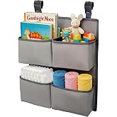 KIKJOK Hanging Diaper Organizer for Crib/Playpen/Bassinet/Playard &ndash; Hold 80+ Diapers - 4 Deep Pockets- Changing Table Diaper Holder Bag- Diaper Storage for Newborn Baby Essentials Stacker Caddy, Gray