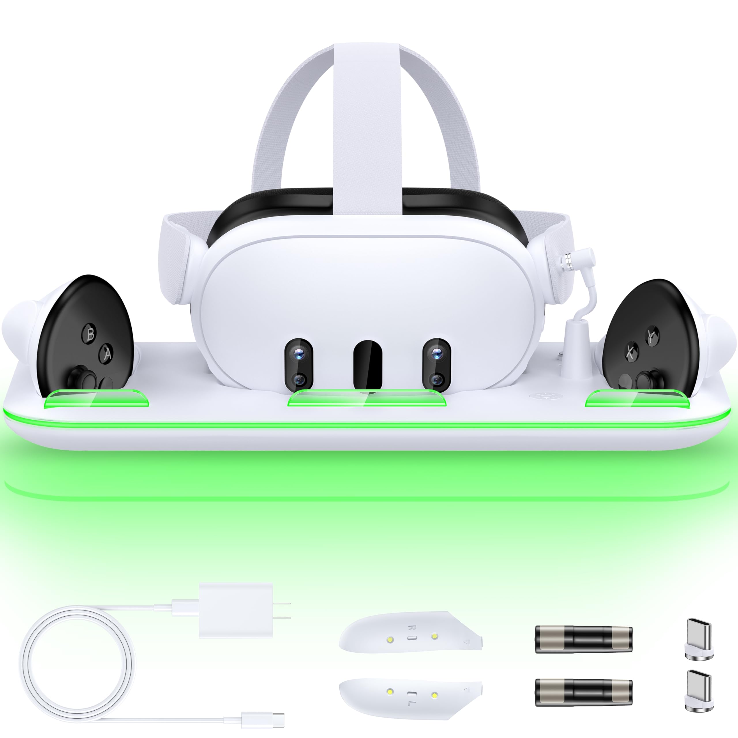 Photo 1 of Charging Dock & Headset Stand for Meta Quest 3/3s, Fast Charging Station with 2 Controller Rechargeable Batteries, All-in-One Storage with 14 Lighting Modes for VR Headset Accessories & Controllers