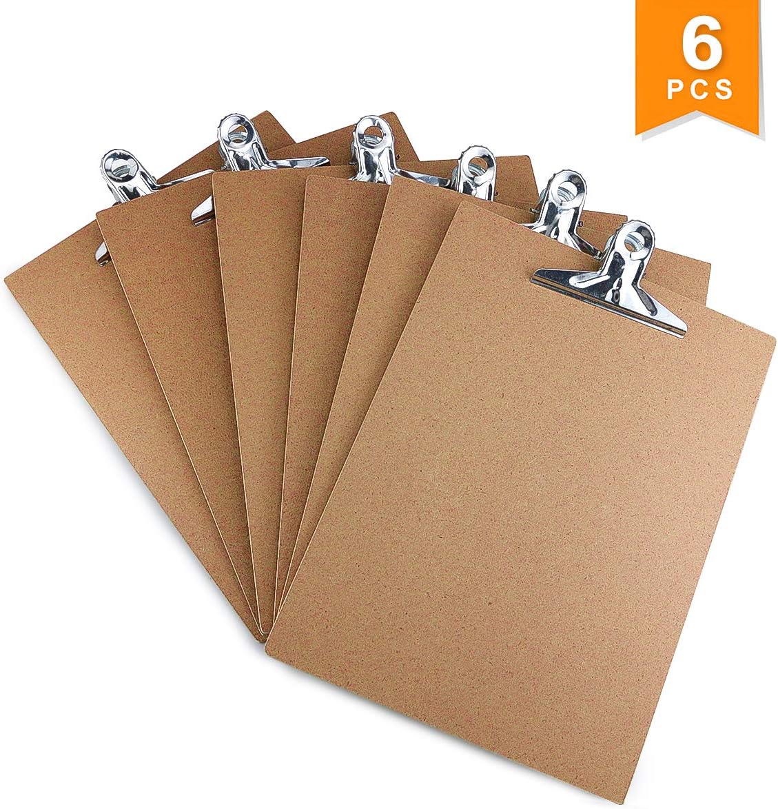 Faxco 6 Pcs A4 Size Wooden Hardboard, Letter Size Clipboard Standard Clip(9'' x 12.5'')