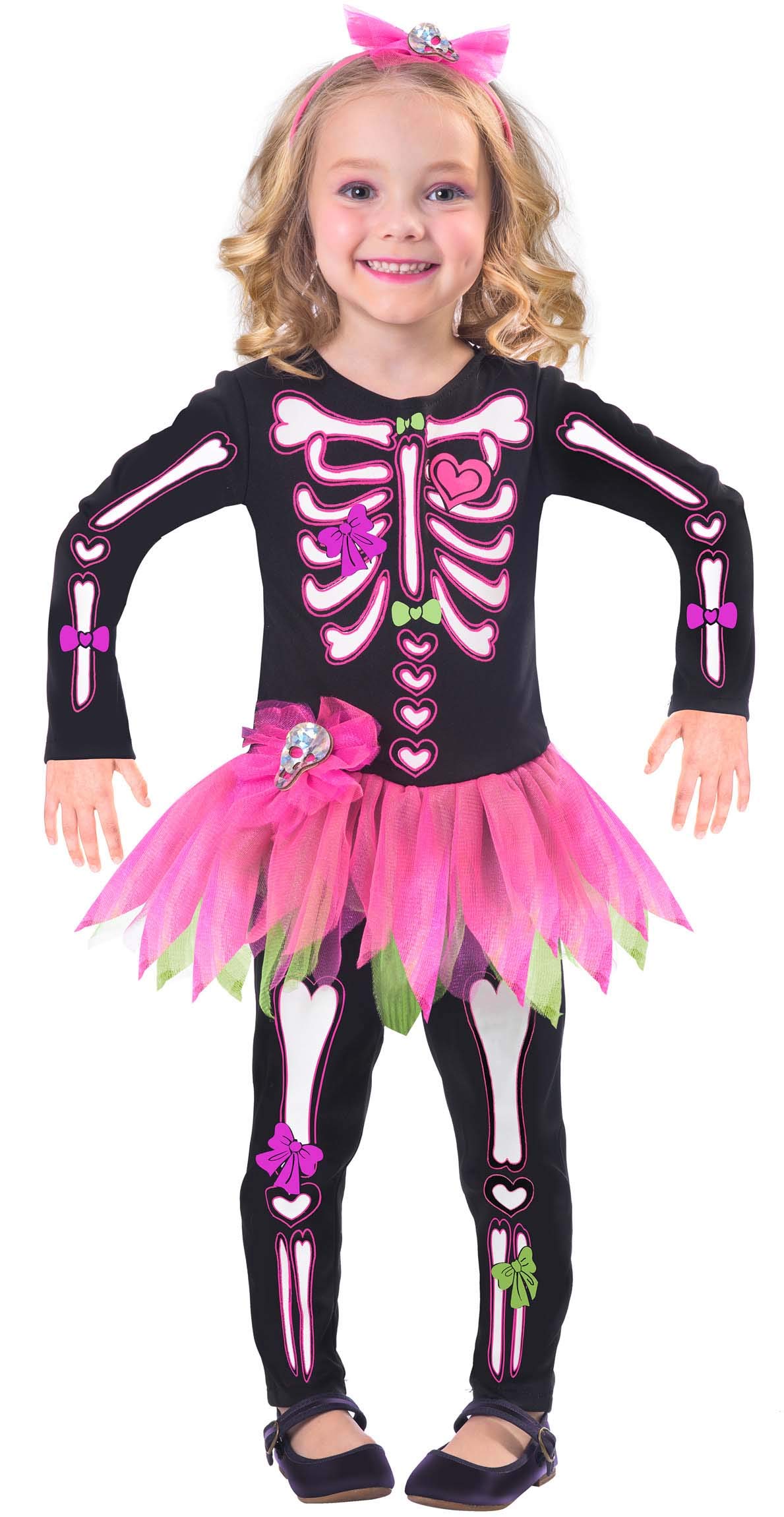 (PKT) (9903398) Child Girls Fancy Bones Skeleton Costume Dress (6-8yr)