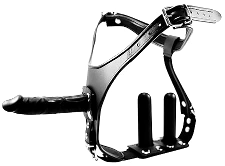 Bondage Umschnalldildo Triple echt Leder Strap On mit 3 Latex Dildos Analplugs