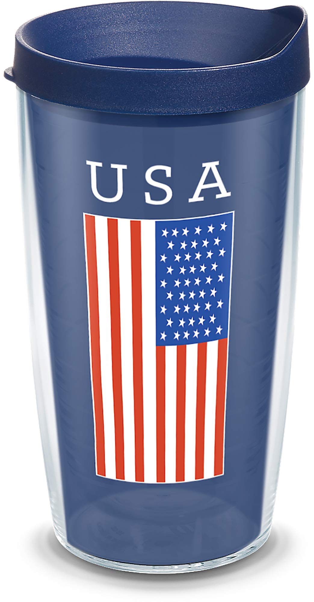 Tervis USA Flag Made in USA Double Walled Insulated Tumbler Travel Cup Keeps Drinks Cold & Hot, 16oz, Clear