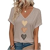 SOLY HUX Women's V Neck Short Sleeve T Shirts Heart Graphic Tees Summer Classic Tops
