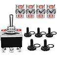 Nilight 5 Pack 6Pin Heavy Duty Rocker Toggle Switch 15A 250V 20A 125V DPDT 6 Pin ON/Off/ON Switch Metal Bat Waterproof Boot Cap Cover