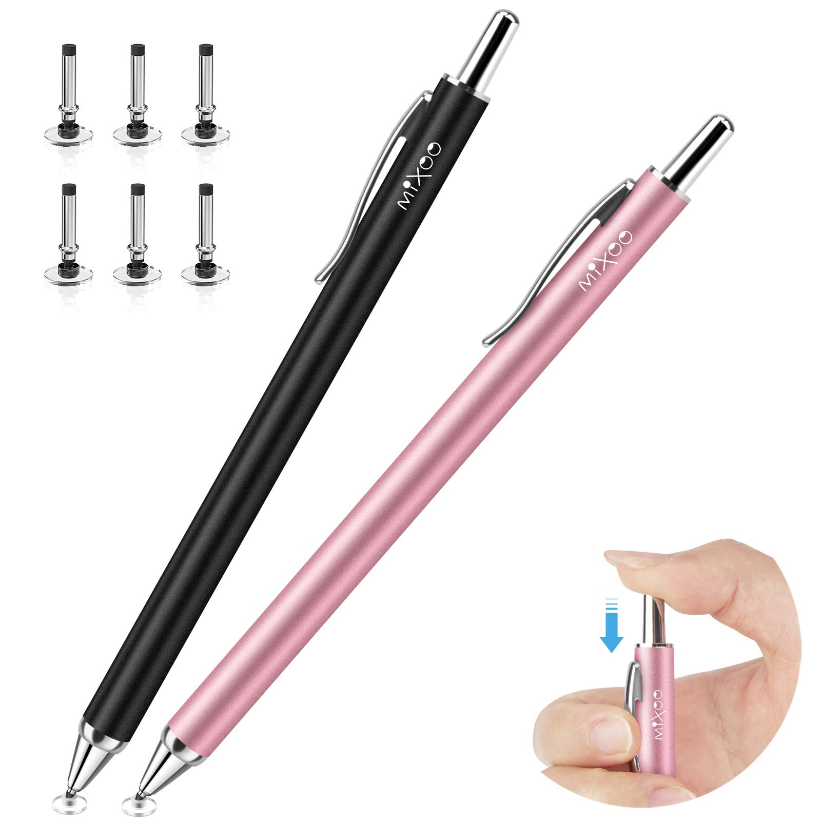 Mixoo Stylus Pens for Touch Screens, Premium Press Universal Stylus Pens Pencil with 3 Replaceable Disc Tips Compatible with iPads, Tablets, iPhones, Smartphones, Note/Tab