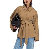 UANEO Coat for Women Wool Blend Short Peacoat Overcoat Button Tie Belt Winter Pea Coat with Pockets (Khaki-L)