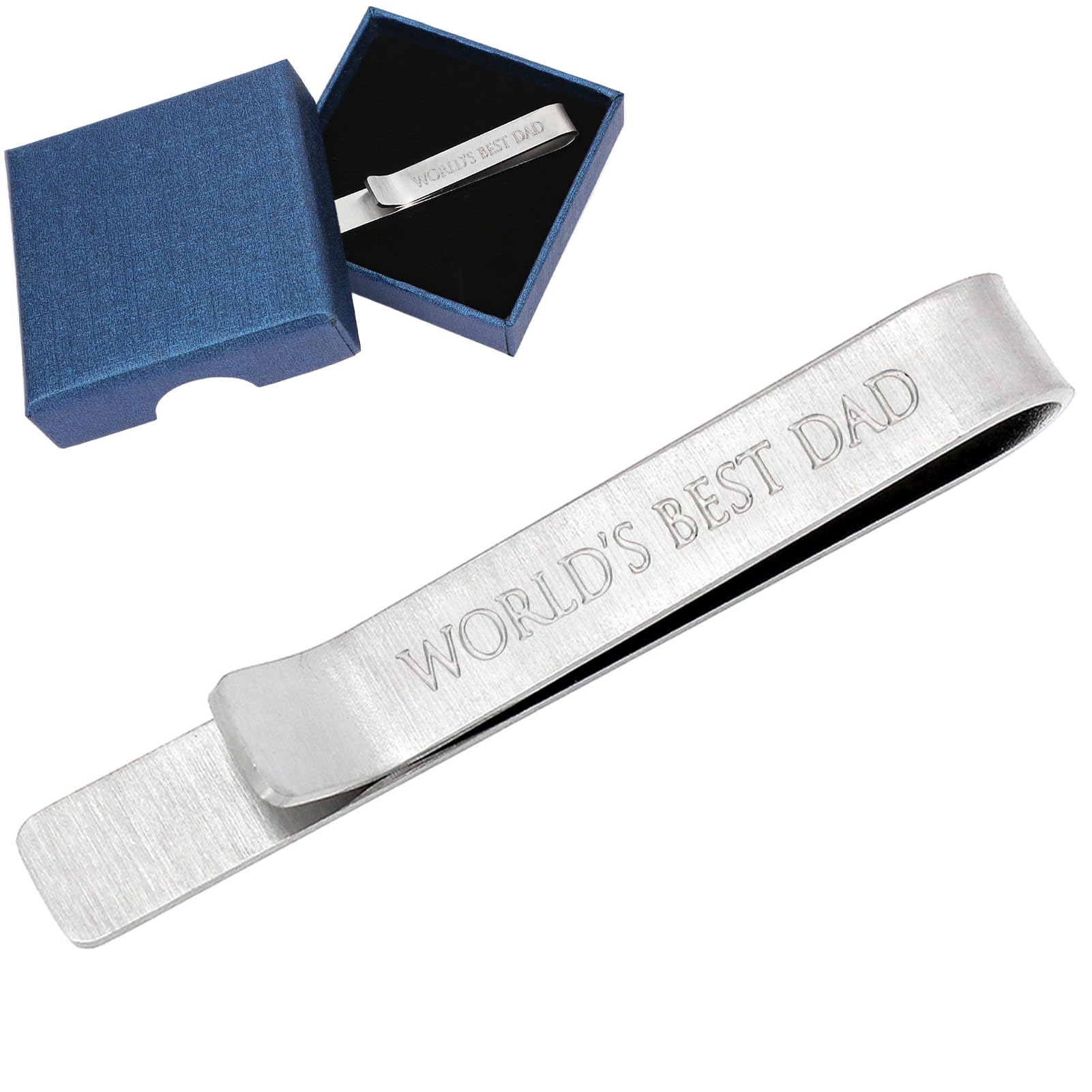 kilofly Men's Tie Clip Hidden Message "WORLD'S BEST DAD" Tie Bar with Gift Box