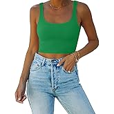 REORIA Women’s Sexy Square Neck Double Lined Seamless Sleeveless Cropped Tank Yoga Crop Basic Tops