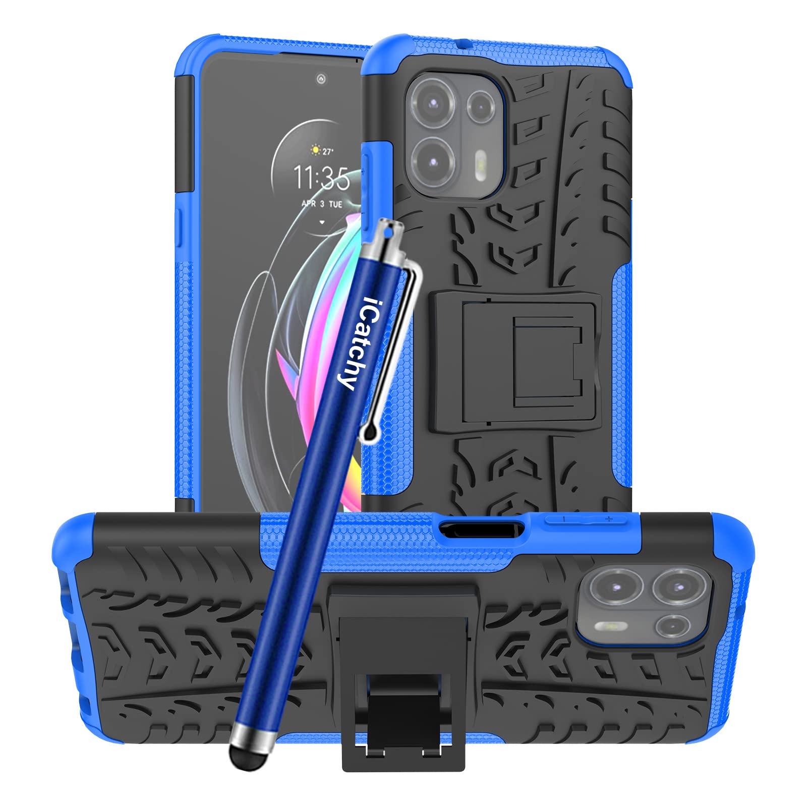 iCatchy for Motorola Edge 20 Lite Case Heavy Duty Hard Tough Dual Layer Hybrid Shockproof kickstand Cover (Blue)