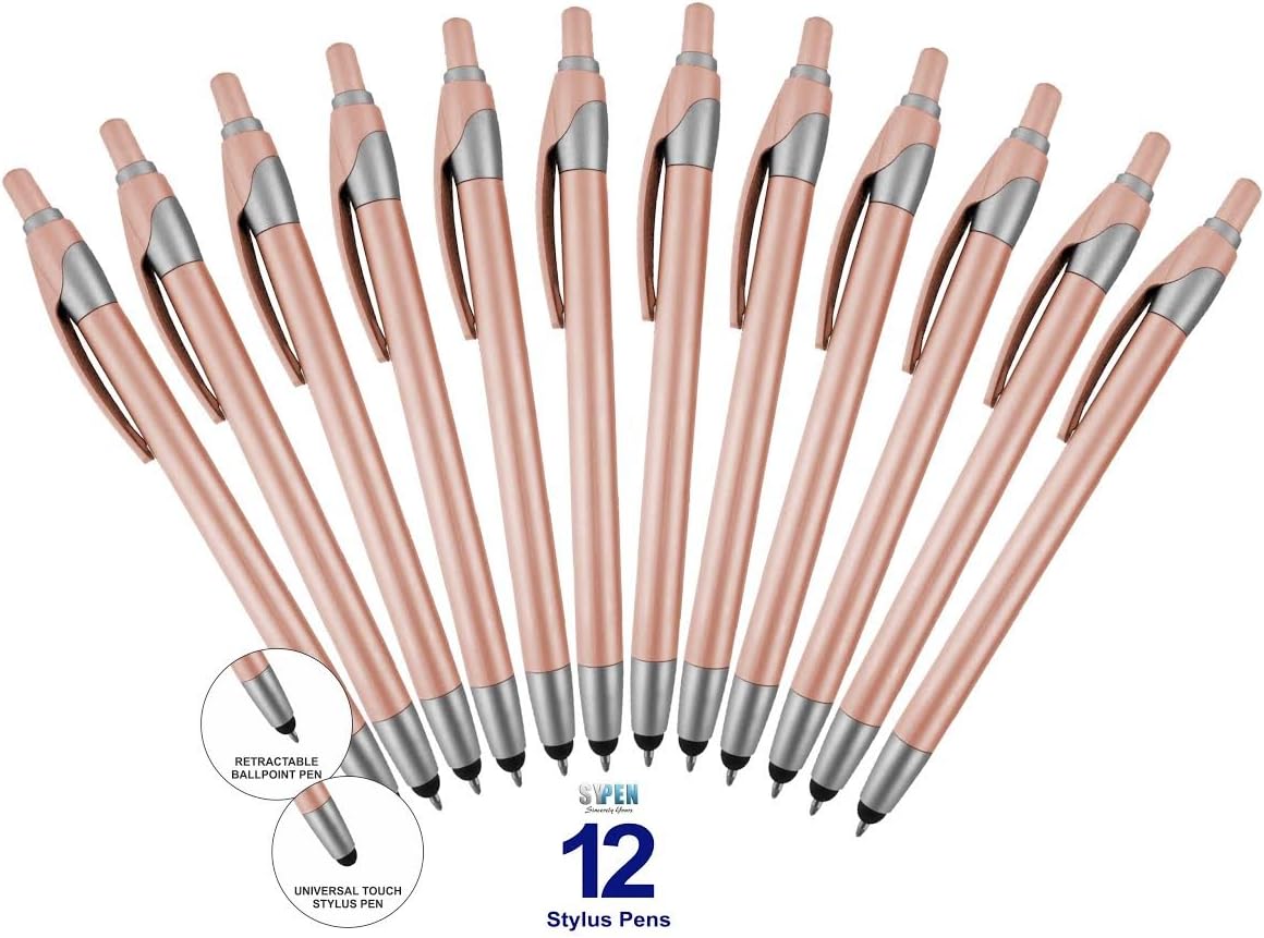12 Pack Rose Gold Stylus with Ball Point Pen for iPad Mini, iPad 2/3, New iPad, iPhone 5 4S 4 3GS, iPod Touch, Motorola Xoom, Xyboard, Droid, Samsung Galaxy Asus (12 Pack Rose Gold)