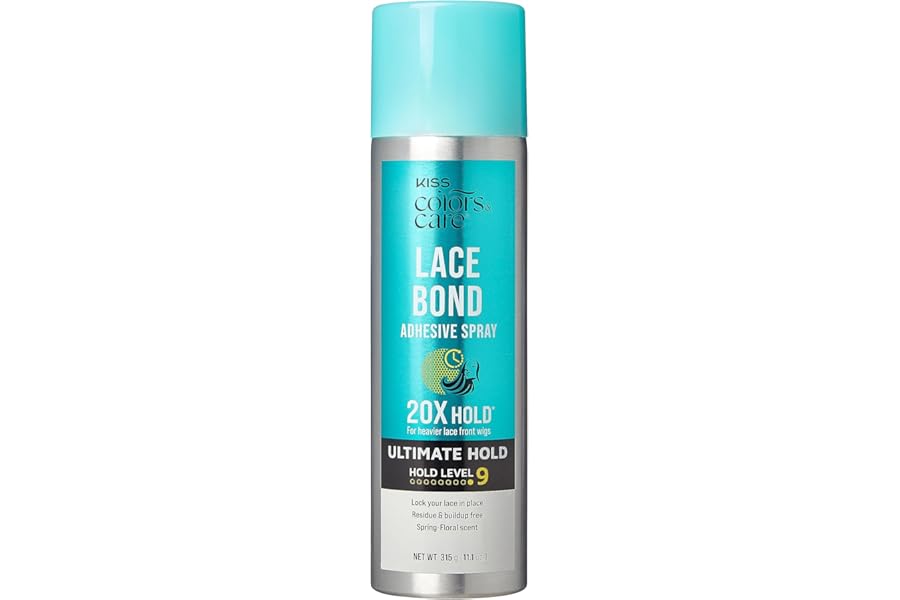 KISS Colors & Care Lace Bond Adhesive Spray Ultimate Hold 11.1 oz. – Adhesive for Lace Frontals, Sweat Proof, Water-Resistant, Fast Drying, Efficient Nozzle, Convenient, Super Secure for All Day