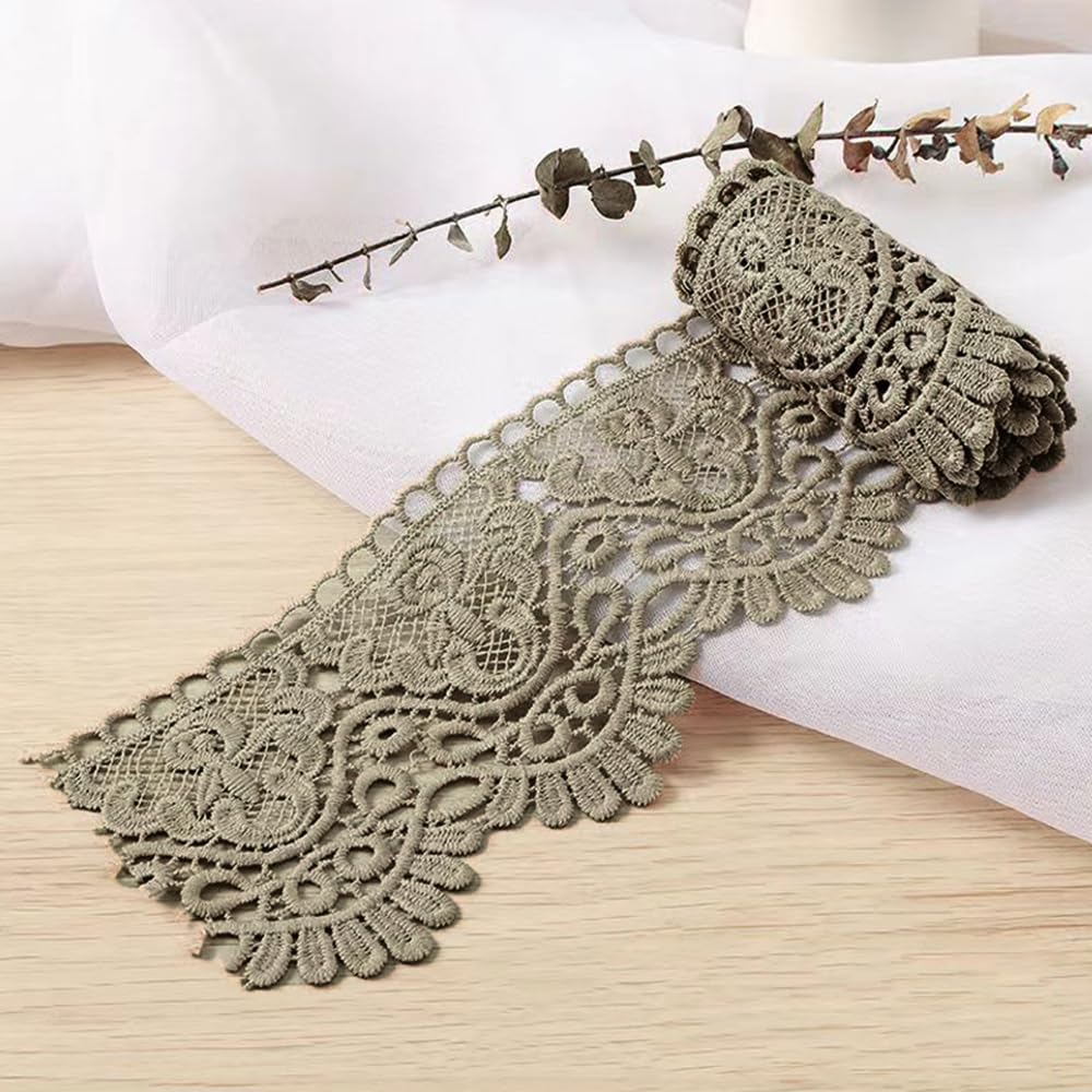 1 Yard 10 cm Wide Milk Silk Vintage Lace Trim Lace Border Embroidery Decorative Ribbon Lace Flower Ribbon for Sewing Craft Lingerie Wedding Dress Wedding House Decoration, Dark Grey